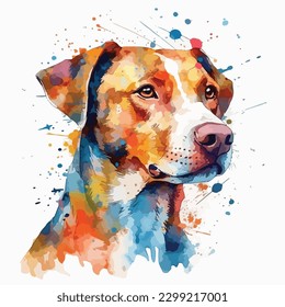 A watercolor painting of a dog. color splash, multicolor, Abstract digital art, paint splash, white background, vector illustration