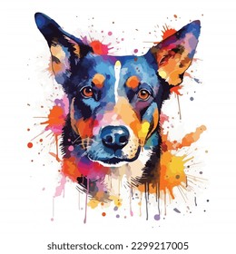 A watercolor painting of a dog. color splash, multicolor, Abstract digital art, paint splash, white background, vector illustration