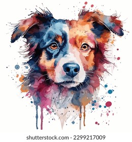 A watercolor painting of a dog. color splash, multicolor, Abstract digital art, paint splash, white background, vector illustration