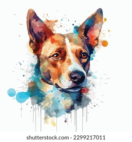 A watercolor painting of a dog. color splash, multicolor, Abstract digital art, paint splash, white background, vector illustration