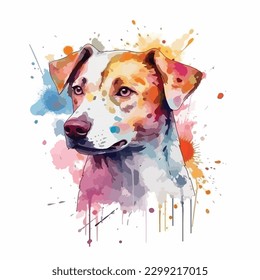 A watercolor painting of a dog. color splash, multicolor, Abstract digital art, paint splash, white background, vector illustration