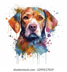 A watercolor painting of a dog. color splash, multicolor, Abstract digital art, paint splash, white background, vector illustration