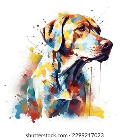 A watercolor painting of a dog. color splash, multicolor, Abstract digital art, paint splash, white background, vector illustration