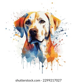 A watercolor painting of a dog. color splash, multicolor, Abstract digital art, paint splash, white background, vector illustration