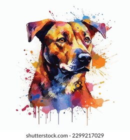 A watercolor painting of a dog. color splash, multicolor, Abstract digital art, paint splash, white background, vector illustration