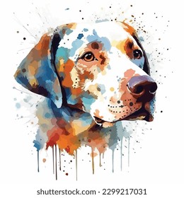 A watercolor painting of a dog. color splash, multicolor, Abstract digital art, paint splash, white background, vector illustration