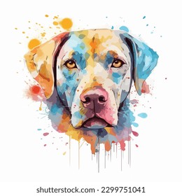 A watercolor painting of a dog. color splash, multicolor, Abstract digital art, paint splash, white background, vector illustration