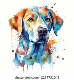 A watercolor painting of a dog. color splash, multicolor, Abstract digital art, paint splash, white background, vector illustration