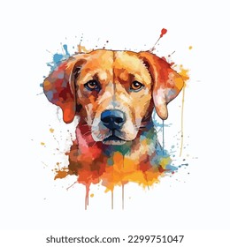 A watercolor painting of a dog. color splash, multicolor, Abstract digital art, paint splash, white background, vector illustration