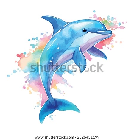 A watercolor painting of a dolphin jumping out of flowers