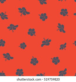 Watercolor painting effect of blue and red hibiscus flowers, seamless pattern vector background.