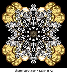 Watercolor painting effect. For the Christmas design and decoration. Handmade drawing. Snowflakes, doodles and dots in black colors on black background.