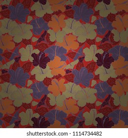Watercolor painting effect of gray, red and purple hibiscus flowers, seamless pattern vector background.