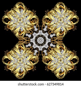 Watercolor painting effect. Handmade drawing. Snowflakes, doodles and dots in black colors on black background. For the Christmas design and decoration.