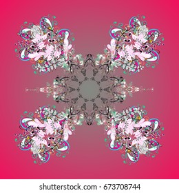 Watercolor painting effect. Handmade drawing. Vector ornamental pattern with snowflakes, doodles and dots on colorful background. For the Christmas design and decoration.