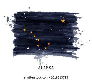 Watercolor painting flag of Alaska . Vector .