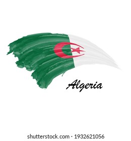 Watercolor painting flag of Algeria. Hand drawing brush stroke illustration