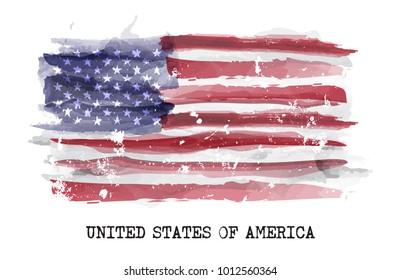 Watercolor painting flag of america . Vector .