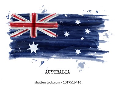 Watercolor painting flag of Australia . Vector .