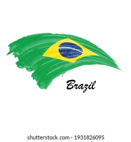 Bandera de pintura acuarela de Brasil. Ilustración de pincel de dibujo manual