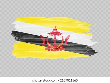 Watercolor painting flag of Brunei. Hand drawing brush stroke