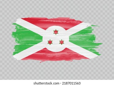 Watercolor painting flag of Burundi. Hand drawing brush stroke