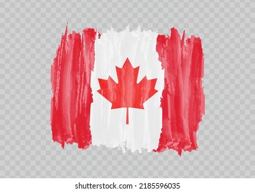 Watercolor painting flag of Canada. Hand drawing brush stroke