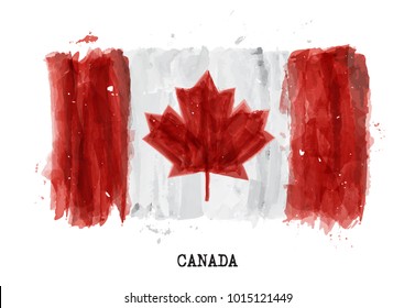 Watercolor painting flag of Canada . Vector .