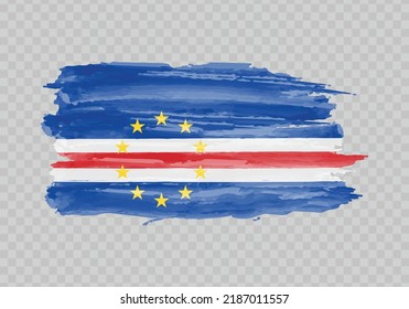 Watercolor painting flag of Cape Verde. Hand drawing brush stroke