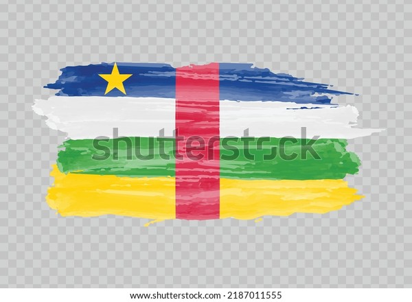 Watercolor painting flag of Central African\
Republic. Hand drawing brush\
stroke