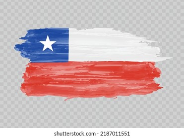 Watercolor painting flag of Chile. Hand drawing brush stroke