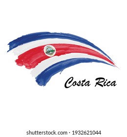 Watercolor painting flag of Costa Rica. Hand drawing brush stroke illustration