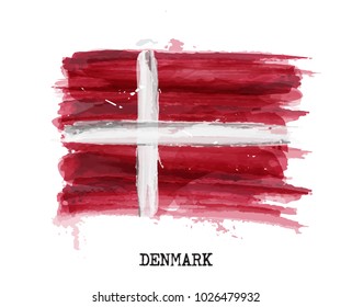 Watercolor painting flag of Denmark . Vector .