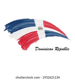 Watercolor painting flag of Dominican Republic. Hand drawing brush stroke illustration