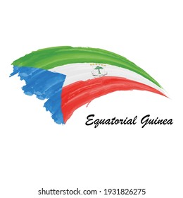 Watercolor painting flag of Equatorial Guinea. Hand drawing brush stroke illustration