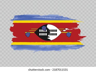 Watercolor painting flag of Eswatini. Hand drawing brush stroke