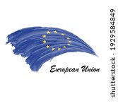 Watercolor painting flag of European Union. Hand drawing brush stroke illustration