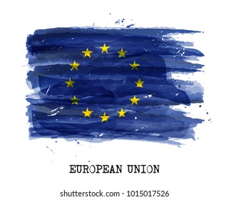 Watercolor Painting Flag Of European Union ( EU ) . Vector .