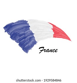 Watercolor painting flag of France. Hand drawing brush stroke illustration