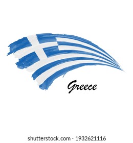 Watercolor painting flag of Greece. Hand drawing brush stroke illustration