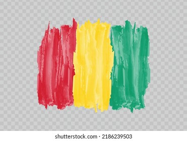 Watercolor painting flag of Guinea. Hand drawing brush stroke