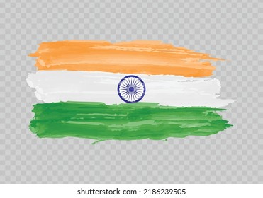 Watercolor painting flag of India. Hand drawing brush stroke