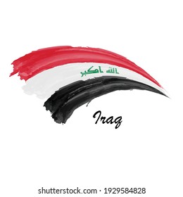 Watercolor painting flag of Iraq. Hand drawing brush stroke illustration