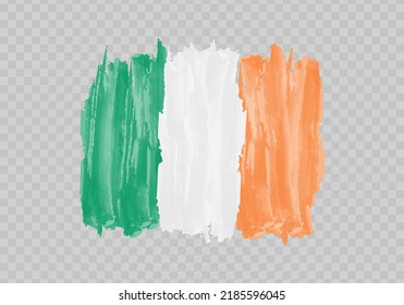 Watercolor painting flag of Ireland. Hand drawing brush stroke