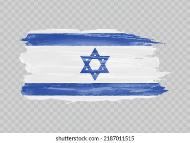 Watercolor painting flag of Israel. Hand drawing brush stroke