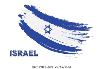 Watercolor painting flag of Israel. Hand drawing brush stroke art illustration