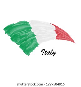 Watercolor painting flag of Italy. Hand drawing brush stroke illustration