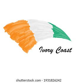 Watercolor painting flag of Ivory Coast. Hand drawing brush stroke illustration