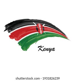 Watercolor painting flag of Kenya. Hand drawing brush stroke illustration