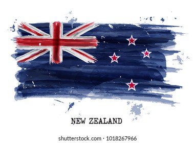 Watercolor painting flag of New zealand . Vector .